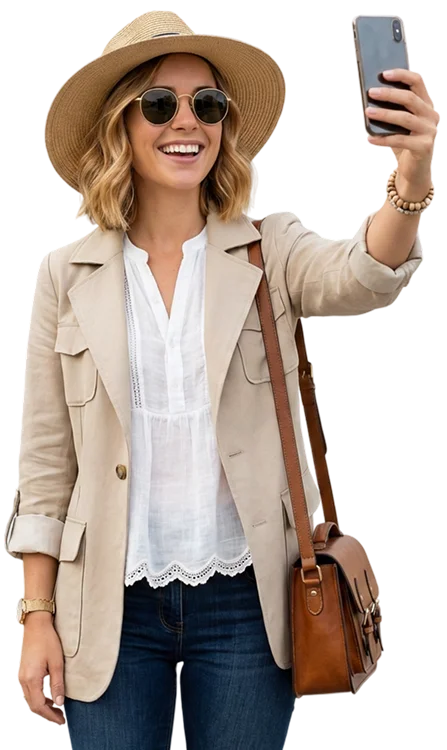 Woman with sunglasses taking selfie